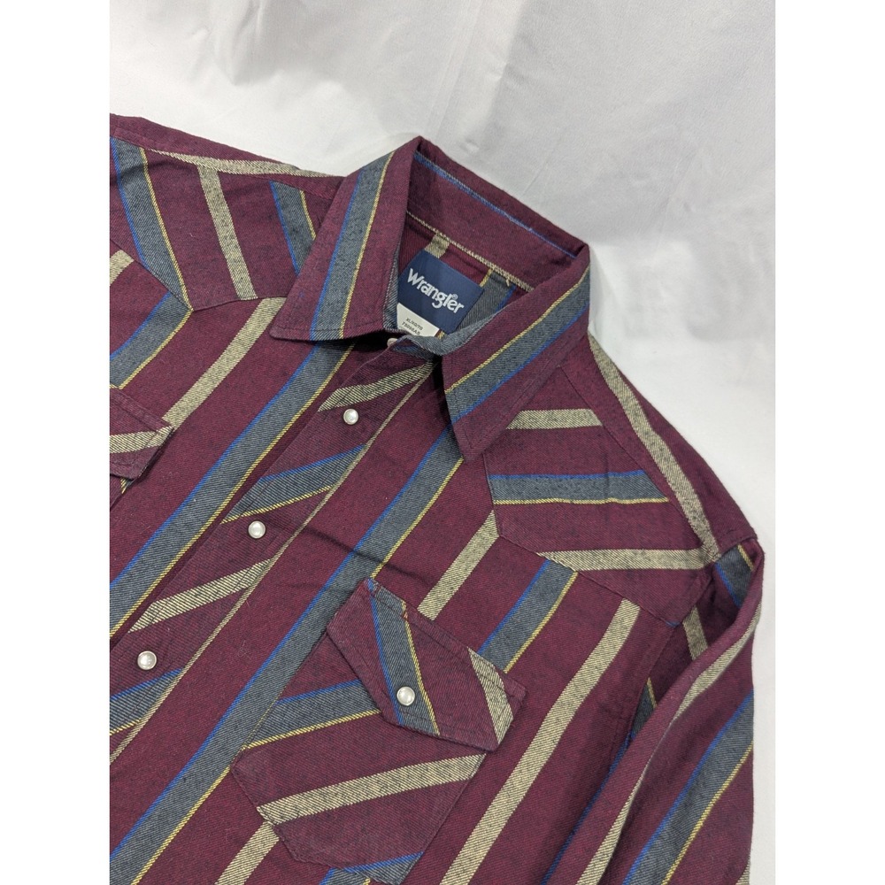New No Tags Vtg Wrangler Western Shirt XL Pearl Snap Long Sleeve Striped Flannel